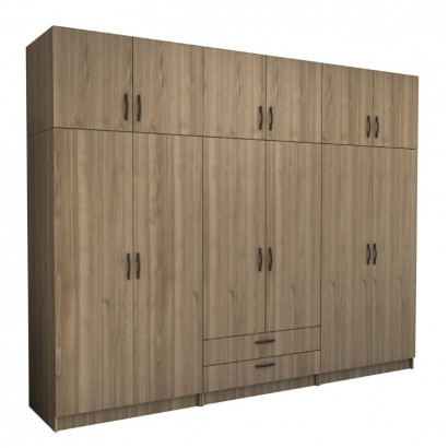 Ντουλάπα ρούχων Victoria Megapap εξάφυλλη με πατάρι και συρτάρια χρώμα καρυδί 300x60x240εκ.