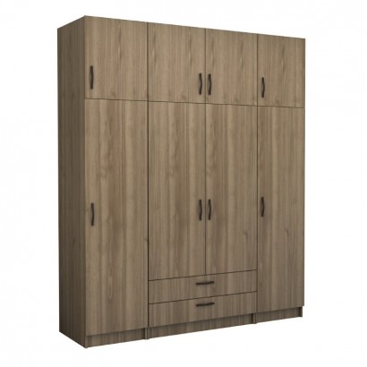 Ντουλάπα ρούχων Victoria Megapap τετράφυλλη με πατάρι και συρτάρια χρώμα καρυδί 200x60x240εκ.