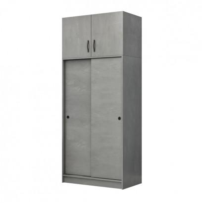 Ντουλάπα ρούχων Regio Megapap δίφυλλη συρόμενη με πατάρι χρώμα γκρι σκυροδέματος 100x60x240εκ.