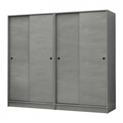 Ντουλάπα ρούχων Regio Megapap τετράφυλλη συρόμενη χρώμα γκρι σκυροδέματος 200x60x181εκ.