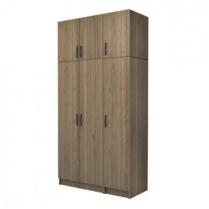 Ντουλάπα ρούχων Vivian Megapap τρίφυλλη με πατάρι χρώμα καρυδί 120x51,8x240εκ.