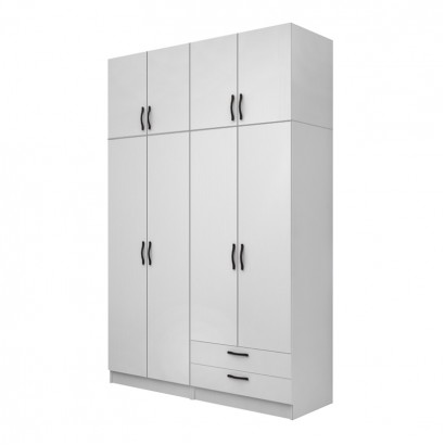 Ντουλάπα ρούχων Vivian Megapap τετράφυλλη με πατάρι και συρτάρια χρώμα λευκό 160x51,8x240εκ.