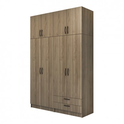 Ντουλάπα ρούχων Vivian Megapap τετράφυλλη με πατάρι και συρτάρια χρώμα καρυδί 160x51,8x240εκ.