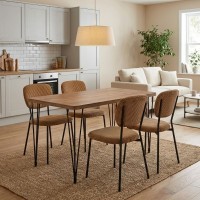 Σετ τραπεζαρία 5τμχ Roger - Kevin Megapap Mdf - ύφασμα χρώμα ακακίας - μουσταρδί 120x70x75εκ.