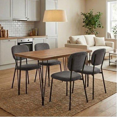 Σετ τραπεζαρία 5τμχ Roger - Kevin Megapap Mdf - ύφασμα χρώμα ακακίας - γκρι 120x70x75εκ.