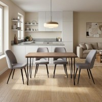 Σετ τραπεζαρία 5τμχ Roger - Christy Megapap Mdf - ύφασμα χρώμα ακακίας - ανοιχτό μπεζ 120x70x75εκ.