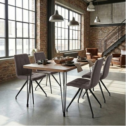 Σετ τραπεζαρία 5τμχ Roger - Bianca Megapap Mdf - ύφασμα χρώμα ακακίας - ανοιχτό μπεζ 120x70x75εκ.