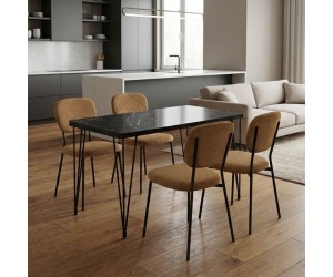 Σετ τραπεζαρία 5τμχ Roger - Kevin Megapap Mdf - ύφασμα χρώμα μαύρο εφέ μαρμάρου - μουσταρδί 120x70x75εκ. Σετ τραπεζαρία 5τμχ Roger - Kevin Megapap Mdf - ύφασμα χρώμα μαύρο εφέ μαρμάρου - μουσταρδί 120x70x75εκ.