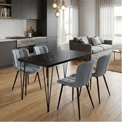 Σετ τραπεζαρία 5τμχ Roger - Chiara Megapap Mdf - ύφασμα χρώμα μαύρο εφέ μαρμάρου - γκρι 120x70x75εκ. Σετ τραπεζαρία 5τμχ Roger - Chiara Megapap Mdf - ύφασμα χρώμα μαύρο εφέ μαρμάρου - γκρι 120x70x75εκ.