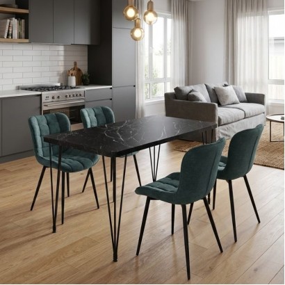 Σετ τραπεζαρία 5τμχ Roger - Chiara Megapap Mdf - ύφασμα χρώμα μαύρο εφέ μαρμάρου - πράσινο 120x70x75εκ. Σετ τραπεζαρία 5τμχ Roger - Chiara Megapap Mdf - ύφασμα χρώμα μαύρο εφέ μαρμάρου - πράσινο 120x70x75εκ.