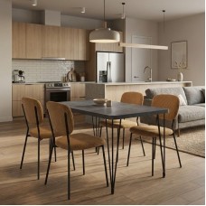 Σετ τραπεζαρία 5τμχ Roger - Kevin Megapap Mdf - ύφασμα χρώμα σκούρο γκρι σκυροδέματος - μουσταρδί 120x70x75εκ.
