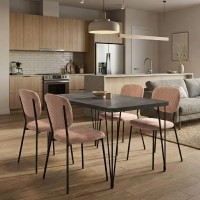 Σετ τραπεζαρία 5τμχ Roger - Kevin Megapap Mdf - ύφασμα χρώμα σκούρο γκρι σκυροδέματος - μόκα 120x70x75εκ.