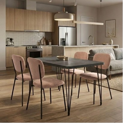 Σετ τραπεζαρία 5τμχ Roger - Kevin Megapap Mdf - ύφασμα χρώμα σκούρο γκρι σκυροδέματος - μόκα 120x70x75εκ.