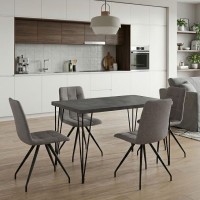 Σετ τραπεζαρία 5τμχ Roger - Bianca Megapap Mdf - ύφασμα χρώμα σκούρο γκρι σκυροδέματος - ανοιχτό μπεζ 120x70x75εκ.