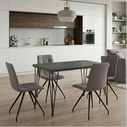 Σετ τραπεζαρία 5τμχ Roger - Bianca Megapap Mdf - ύφασμα χρώμα σκούρο γκρι σκυροδέματος - ανοιχτό μπεζ 120x70x75εκ.