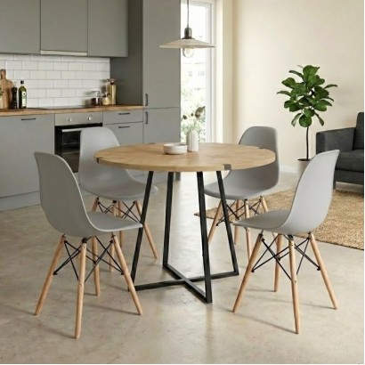 Σετ τραπεζαρία 5τμχ Rubes - Nova Megapap χρώμα φυσικό οξιάς - γκρι Ø100x78εκ.