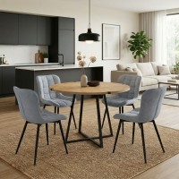 Σετ τραπεζαρία 5τμχ Rubes - Chiara Megapap χρώμα φυσικό οξιάς - γκρι Ø100x78εκ.