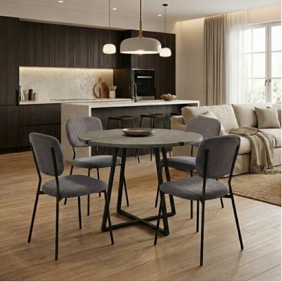 Σετ τραπεζαρία 5τμχ Rubes - Kevin Megapap χρώμα γκρι σκυροδέματος - ανθρακί Ø100x78εκ.