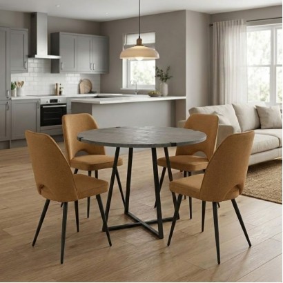 Σετ τραπεζαρία 5τμχ Rubes - Christy Megapap χρώμα γκρι σκυροδέματος - μουσταρδί Ø100x78εκ.