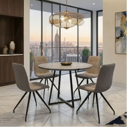 Σετ τραπεζαρία 5τμχ Rubes - Bianca Megapap χρώμα γκρι σκυροδέματος - ανοιχτό μπεζ Ø100x78εκ.