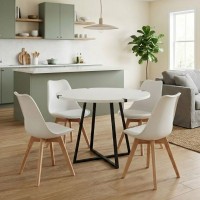 Σετ τραπεζαρία 5τμχ Rubes - Viva Megapap χρώμα λευκό - λευκό/φυσικό πόδι Ø100x78εκ.