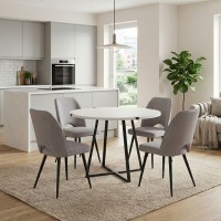 Σετ τραπεζαρία 5τμχ Rubes - Christy Megapap χρώμα λευκό - ανοιχτό μπεζ Ø100x78εκ.