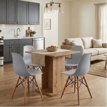 Σετ τραπεζαρία 5τμχ Allos - Nova Megapap χρώμα sapphire oak - γκρι 75x75x77εκ.