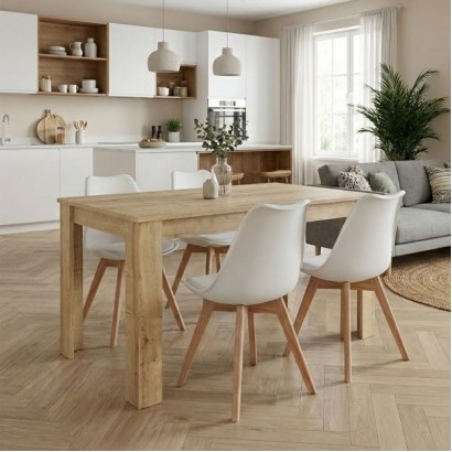 Σετ τραπεζαρία 5τμχ Darlen - Viva Megapap χρώμα sapphire oak - λευκό/φυσικό πόδι 125x72x74εκ.