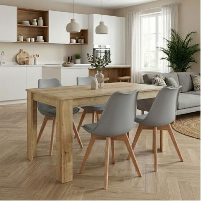 Σετ τραπεζαρία 5τμχ Darlen - Viva Megapap χρώμα sapphire oak - γκρι 125x72x74εκ.