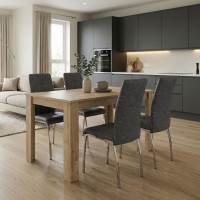 Σετ τραπεζαρία 5τμχ Darlen - Alma Megapap χρώμα sapphire oak - γκρι 125x72x74εκ.