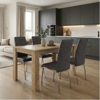 Σετ τραπεζαρία 5τμχ Darlen - Alma Megapap χρώμα sapphire oak - γκρι 125x72x74εκ.