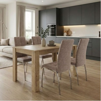 Σετ τραπεζαρία 5τμχ Darlen - Alma Megapap χρώμα sapphire oak - μπεζ 125x72x74εκ.