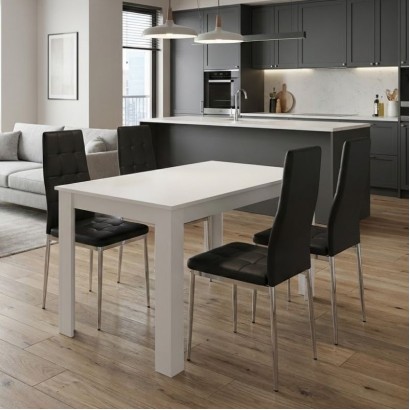 Σετ τραπεζαρία 5τμχ Darlen - Rosa Megapap χρώμα λευκό - μαύρο/χρωμίου πόδι 125x72x74εκ.