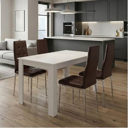 Σετ τραπεζαρία 5τμχ Darlen - Rosa Megapap χρώμα λευκό - καφέ/χρωμίου πόδι 125x72x74εκ.