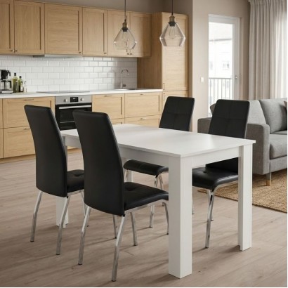 Σετ τραπεζαρία 5τμχ Darlen - Alma Megapap χρώμα λευκό - μαύρο 125x72x74εκ.