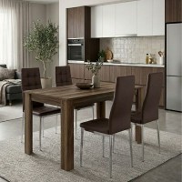 Σετ τραπεζαρία 5τμχ Darlen - Rosa Megapap χρώμα καρυδί - καφέ/χρωμίου πόδι 125x72x74εκ.