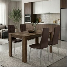 Σετ τραπεζαρία 5τμχ Darlen - Rosa Megapap χρώμα καρυδί - καφέ/χρωμίου πόδι 125x72x74εκ.