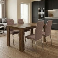 Σετ τραπεζαρία 5τμχ Darlen - Alma Megapap χρώμα καρυδί - μπεζ 125x72x74εκ.