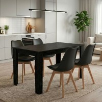 Σετ τραπεζαρία 5τμχ Darlen - Viva Megapap χρώμα sencron black - μαύρο/φυσικό πόδι 125x72x74εκ.