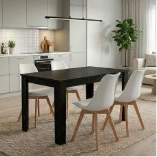 Σετ τραπεζαρία 5τμχ Darlen - Viva Megapap χρώμα sencron black - λευκό/φυσικό πόδι 125x72x74εκ.