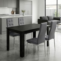 Σετ τραπεζαρία 5τμχ Darlen - Rosa Megapap χρώμα sencron black - γκρι/χρωμίου πόδι 125x72x74εκ.