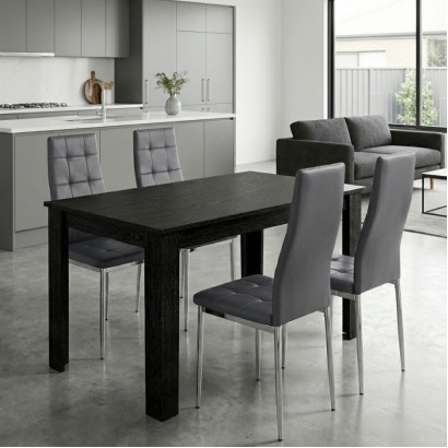 Σετ τραπεζαρία 5τμχ Darlen - Rosa Megapap χρώμα sencron black - γκρι/χρωμίου πόδι 125x72x74εκ.