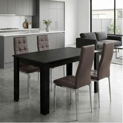 Σετ τραπεζαρία 5τμχ Darlen - Rosa Megapap χρώμα sencron black - καφέ/χρωμίου πόδι 125x72x74εκ.