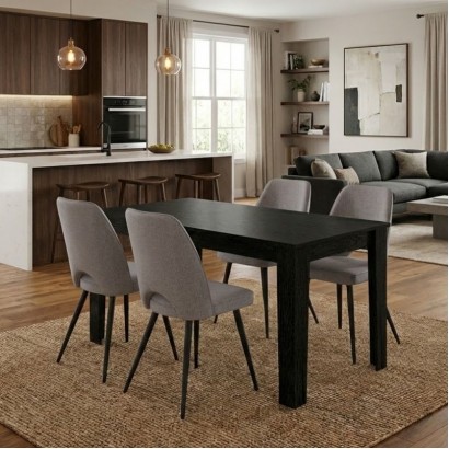 Σετ τραπεζαρία 5τμχ Darlen - Christy Megapap χρώμα sencron black - ανοιχτό μπεζ 125x72x74εκ.