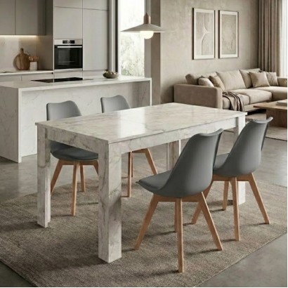 Σετ τραπεζαρία 5τμχ Darlen - Viva Megapap χρώμα λευκό εφέ μαρμάρου - γκρι 125x72x74εκ.