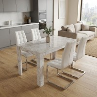 Σετ τραπεζαρία 5τμχ Darlen - Vela Megapap χρώμα λευκό εφέ μαρμάρου - λευκό 125x72x74εκ.