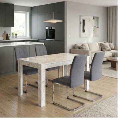 Σετ τραπεζαρία 5τμχ Darlen - Laura Megapap χρώμα λευκό εφέ μαρμάρου - γκρι 125x72x74εκ.