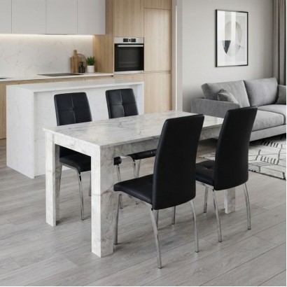 Σετ τραπεζαρία 5τμχ Darlen - Alma Megapap χρώμα λευκό εφέ μαρμάρου - μαύρο 125x72x74εκ.