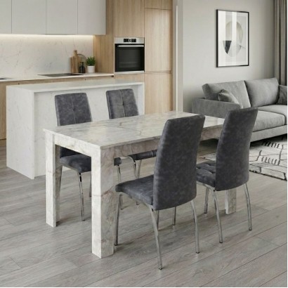 Σετ τραπεζαρία 5τμχ Darlen - Alma Megapap χρώμα λευκό εφέ μαρμάρου - γκρι 125x72x74εκ.