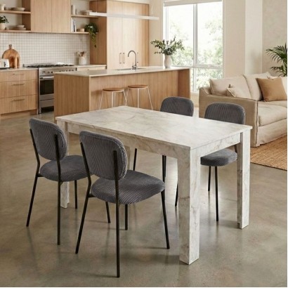 Σετ τραπεζαρία 5τμχ Darlen - Kevin Megapap χρώμα λευκό εφέ μαρμάρου - γκρι 125x72x74εκ.